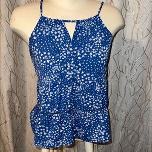 Pink Rose Blue and White Cut Out Camisole Top